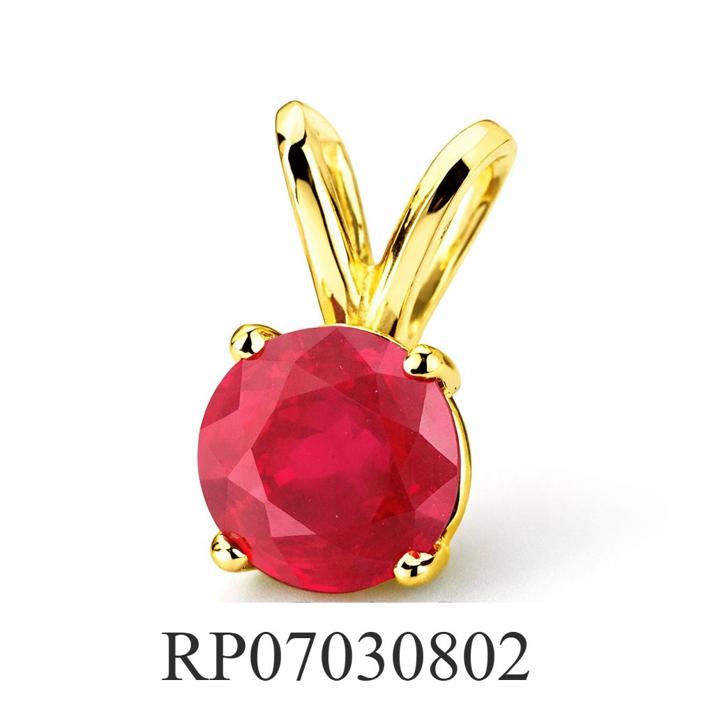 14K Yellow Gold 5mm 0.50 Carat AA Grade Natural Madagascar Ruby Pendant.