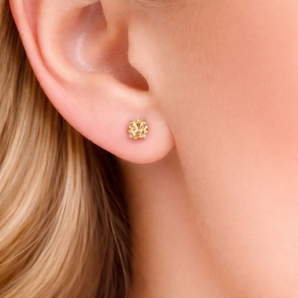 14K Yellow Gold 3.5mm 0.25 CWT Champagne Diamond Stud Earrings I2 Clarity