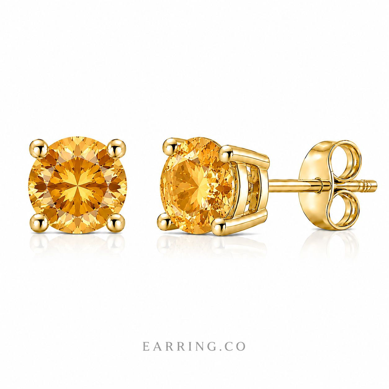 Sterling Silver Yellow Gold Plated 6mm Round Citrine CZ Basket Stud Earrings