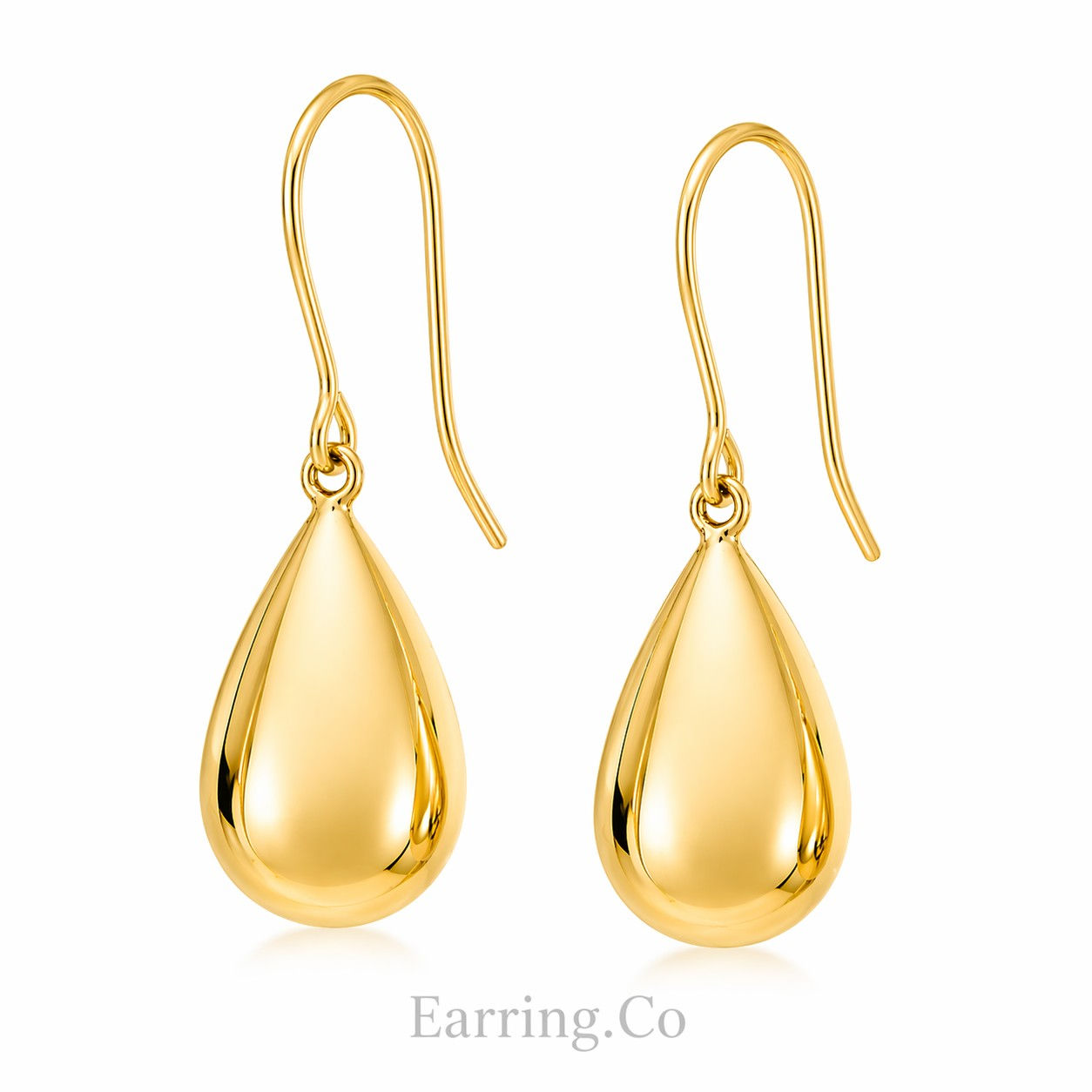 14K Yellow Gold 27mm 3D Teardrop Dangle Earrings Ear Wire Lightweight