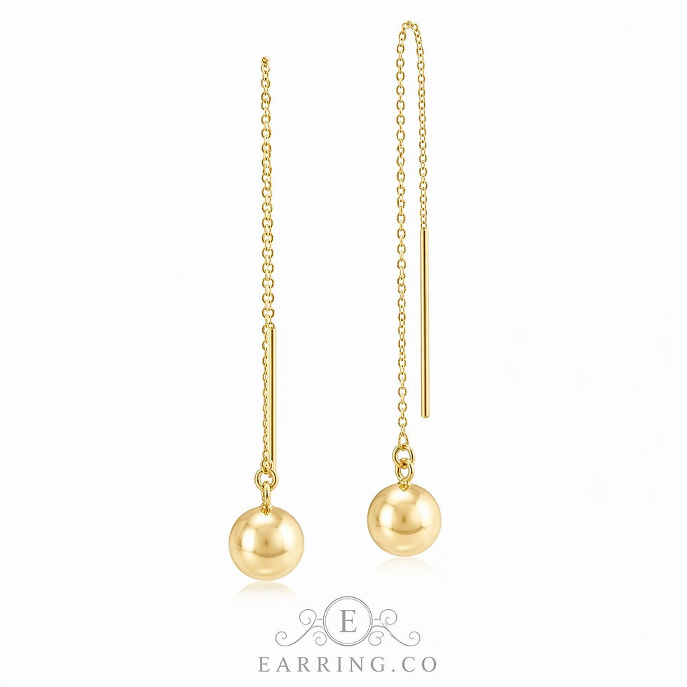 Thumbnail: 14K Yellow Gold 90 × 6mm Ball Threader Drop Earrings 6mm Bead Lightweight