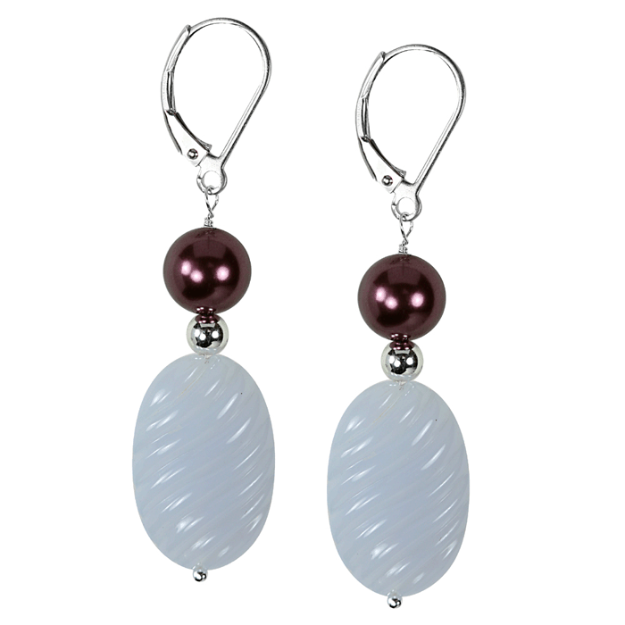 Chalcedony and 8mm Cultured Pearl Earrings in Sterling Silver.