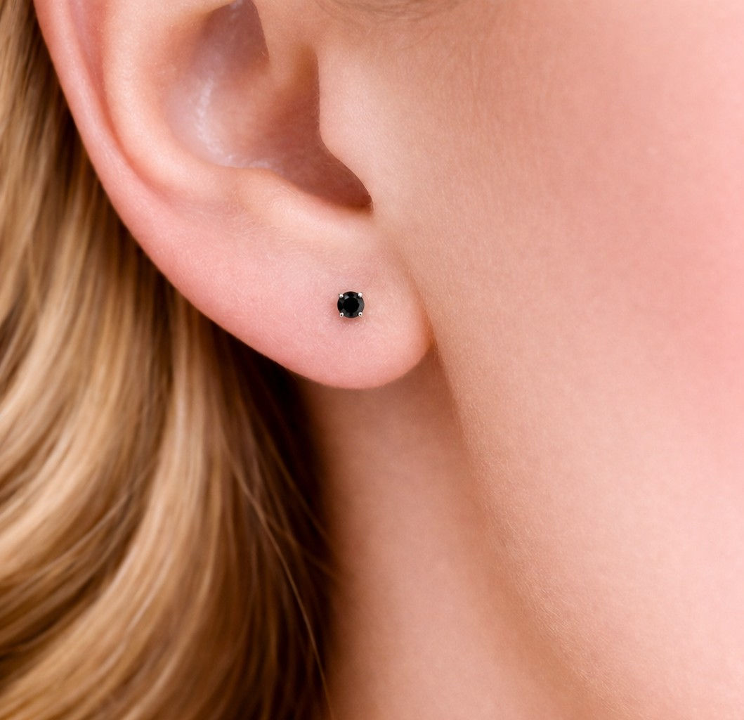 14K Yellow Gold .50 Carat CWT Black Diamond Stud Earrings