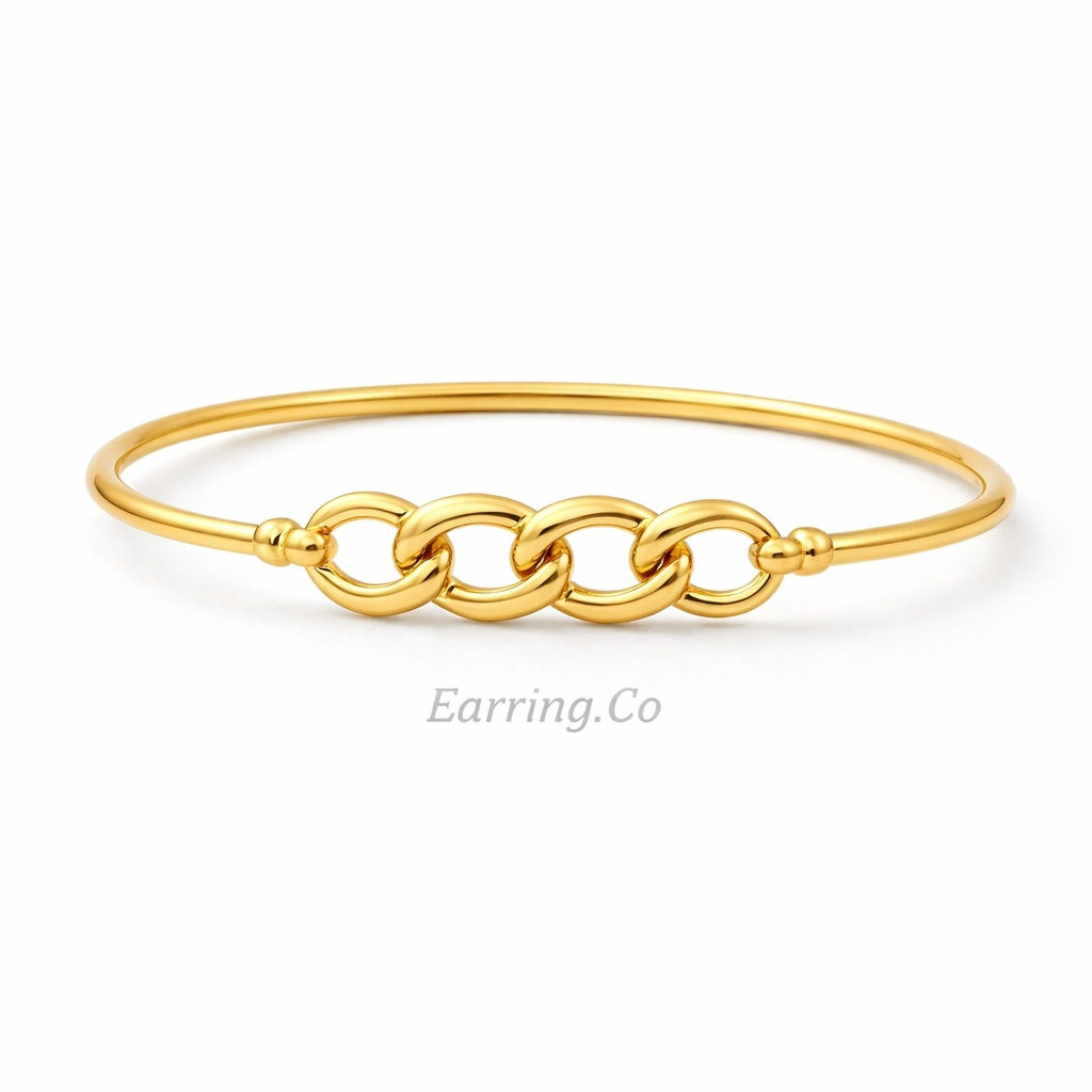 14K Yellow Gold Hollow Curb Oval Bangle Bracelet 6.09g