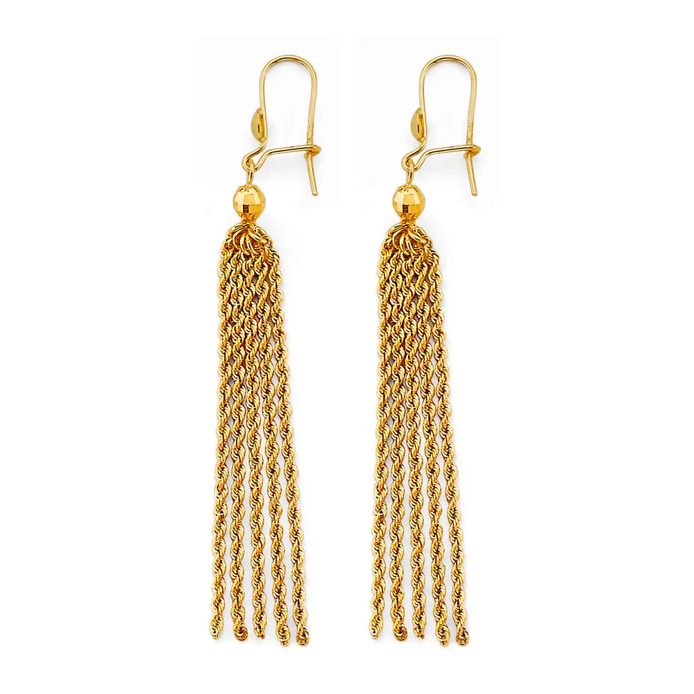 14k Yellow Gold 70mm Dangling Rope Earrings.