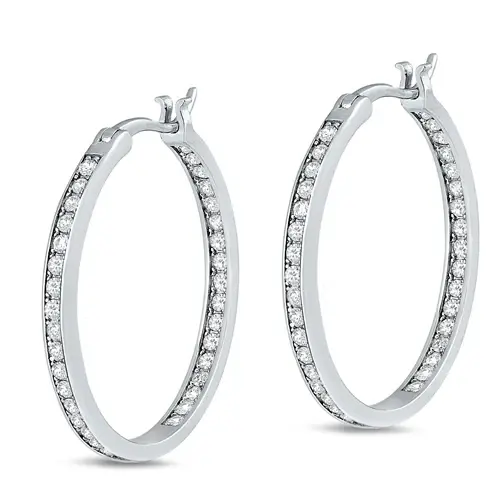 925 Sterling Silver 2.5mm x 40mm CZ Hoops.