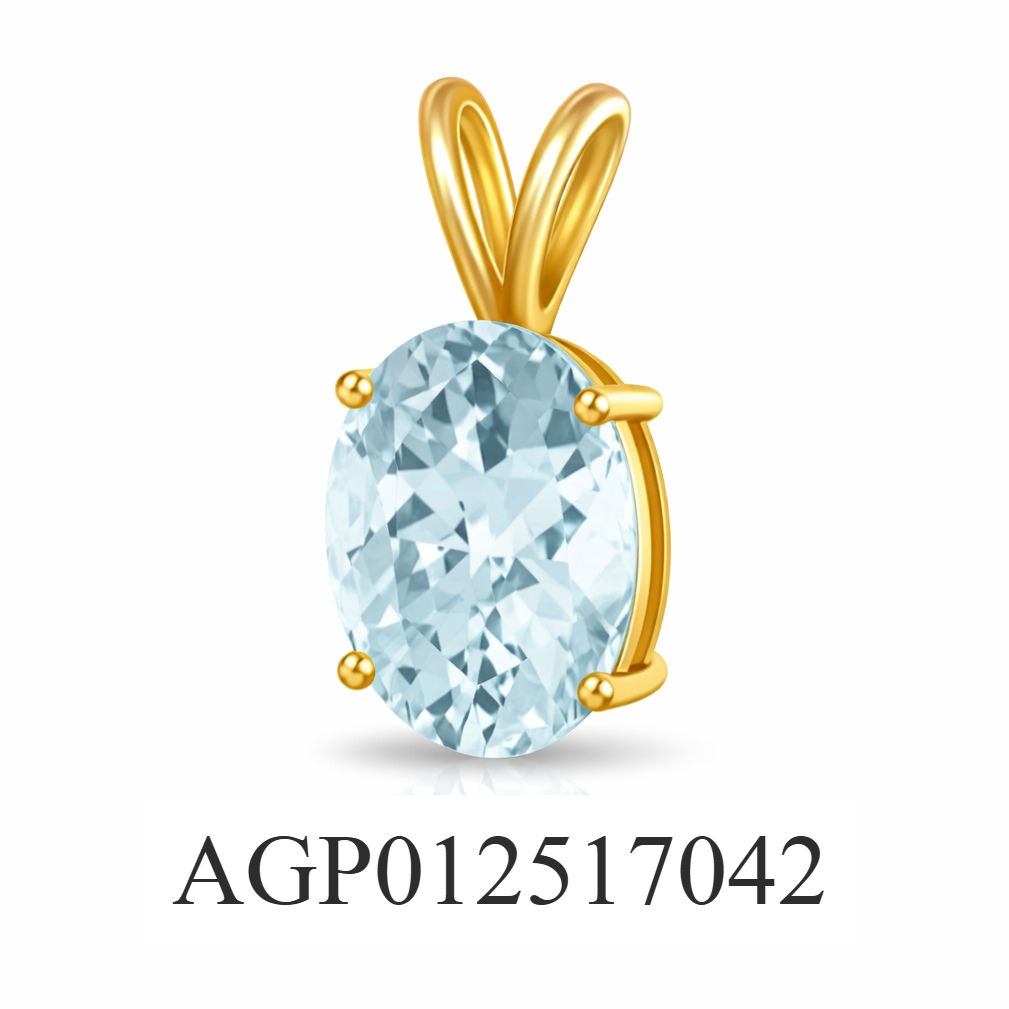 14K Yellow Gold 8x6mm 1.00 Ct AAA Grade Natural Aquamarine Pendant.