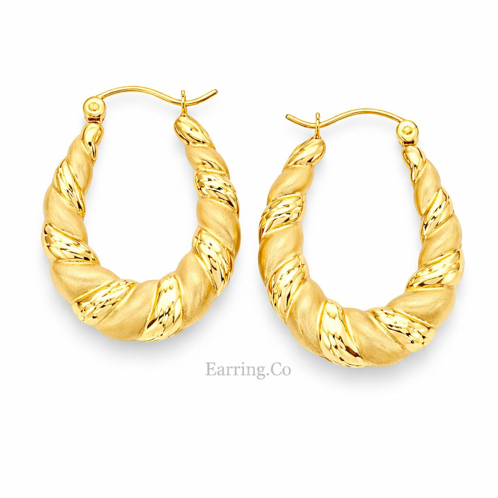 14K Yellow Gold 25mm tall Hollow Hoop Earrings.