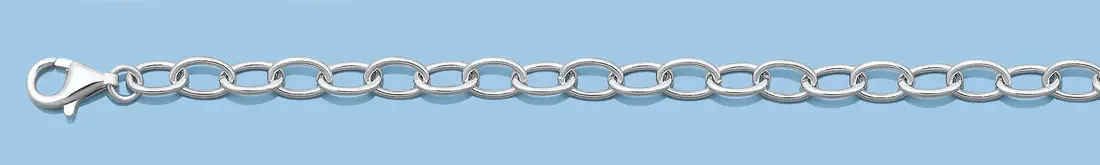 925 Sterling Silver 18 inch by 5mm Rhodium Plated Oval Cable Chain.