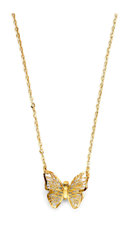 14K Yellow Gold Meshed Butterfly Necklace.