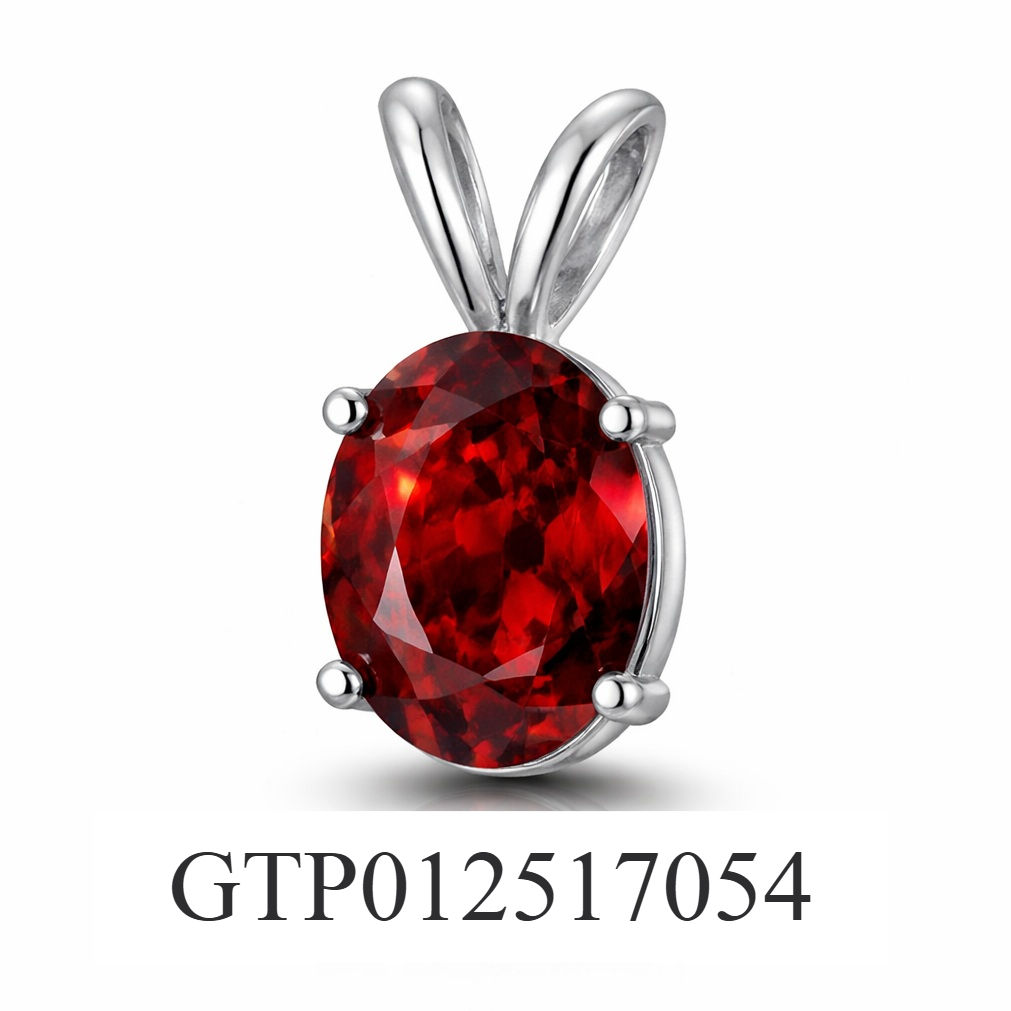 14K White Gold 8x6mm 1.00 Ct AAA Grade Natural Garnet Pendant