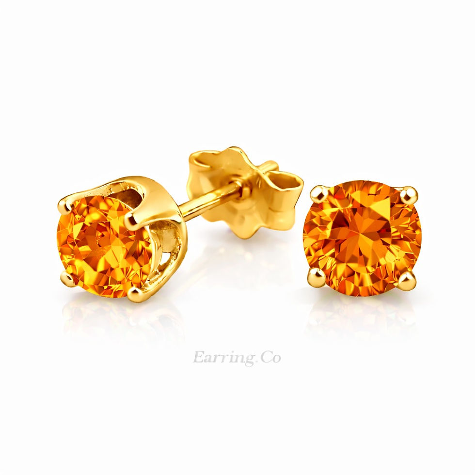 Thumbnail: 14K Yellow Gold 5mm 1.00 CWT AA Grade Padparadscha Orange Sapphire Stud Earrings