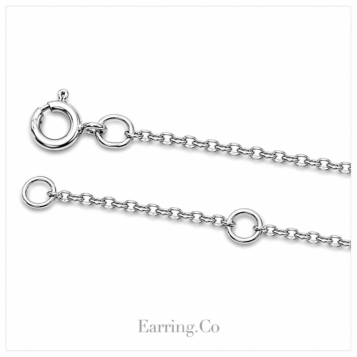 14K White Gold 0.7mm × 18" Adjustable Rope Chain Spring Ring Rhodium-Plated .55g