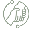 Two hands holding, wrapped by lines and circles 