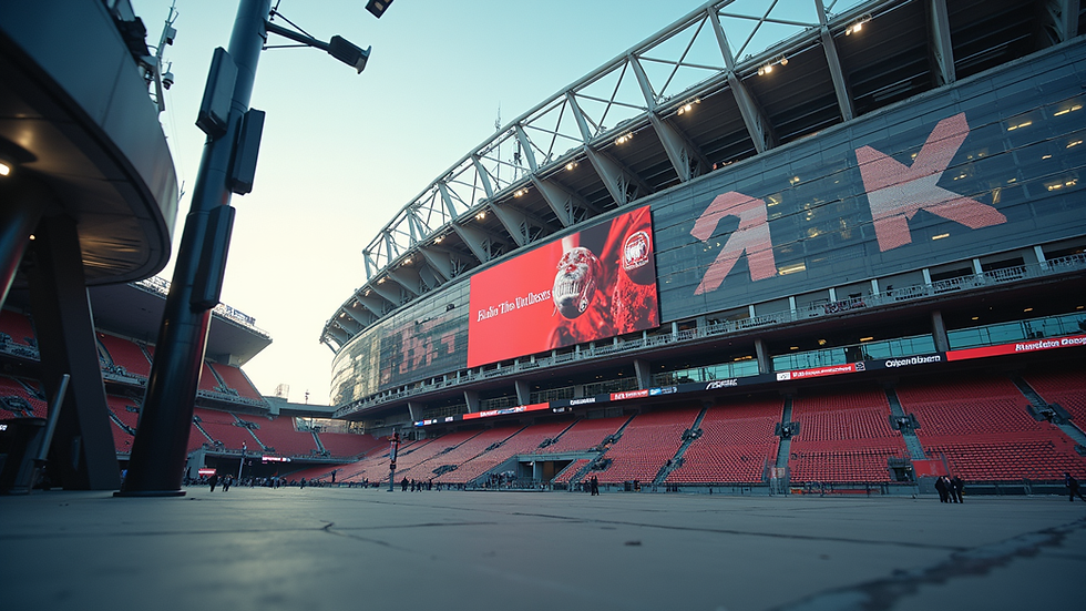 Eye-level view of the iconic Mercedes-Benz Stadium in Atlanta