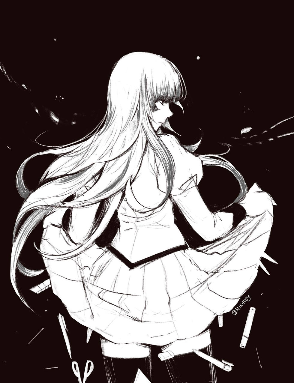 BW Sketch - Senjougahara Hitagi