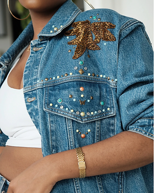 Textile products featuring studs and rhinestones are designed to add a touch of glam and edge to clothing and accessories.