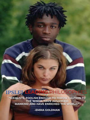 Black man embracing a white woman from behind, both staring at outward.