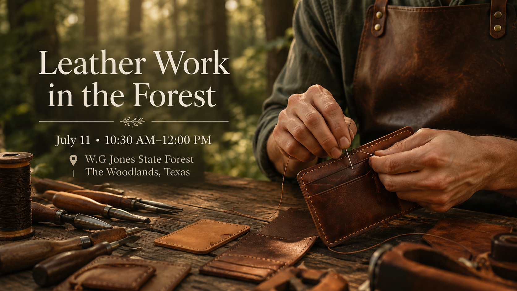 Leather Work in the Forest — beginner leather craft workshop