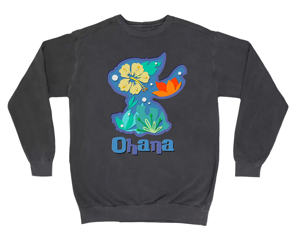 Thumbnail: Ohana Stitch T-Shirt, Stitch Cartoon Movie Sweatshirt, Hawaiian Flower Hoodie