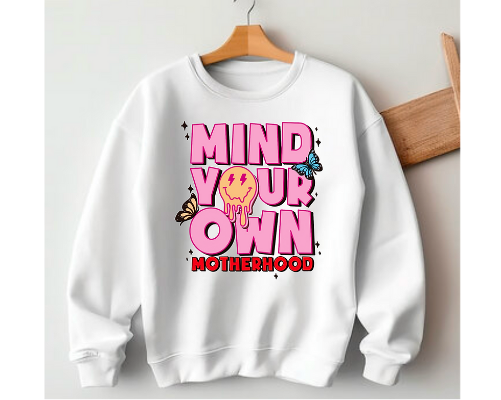 Thumbnail: Mind Your Own Motherhood Tee, Butterfly Sparkle Smiley Face Sweatshirt