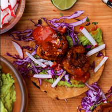 Chipotle-Ancho Shrimp Tostadas