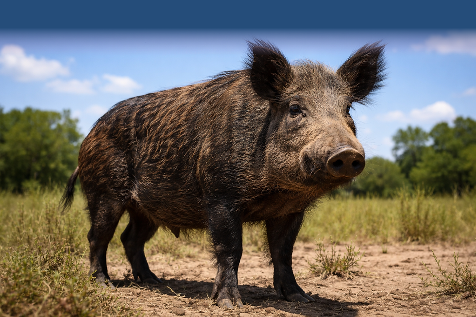 Large wild boar standing in a field for humane hog trap rental.
