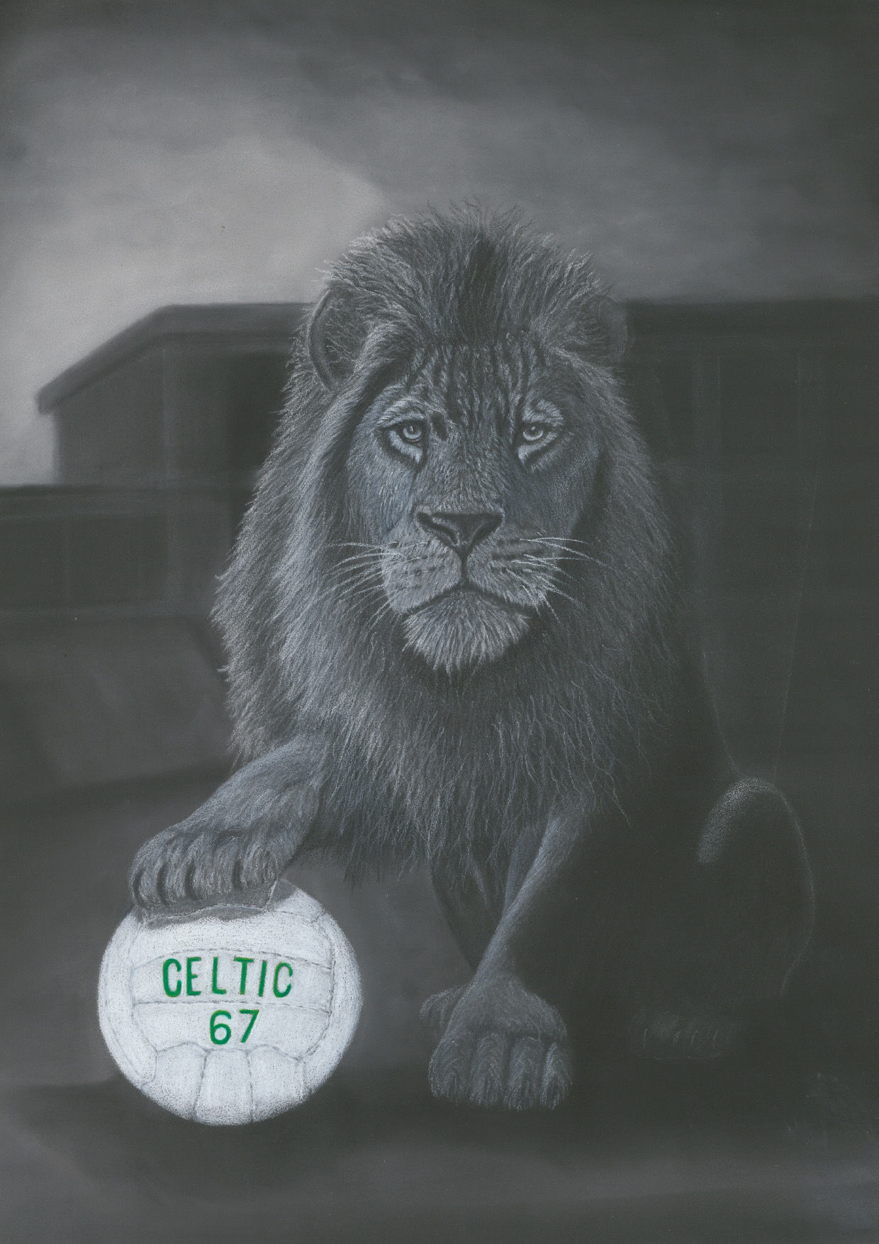 Celtic Lisbon Lion football wildlife art by Paul Gibson