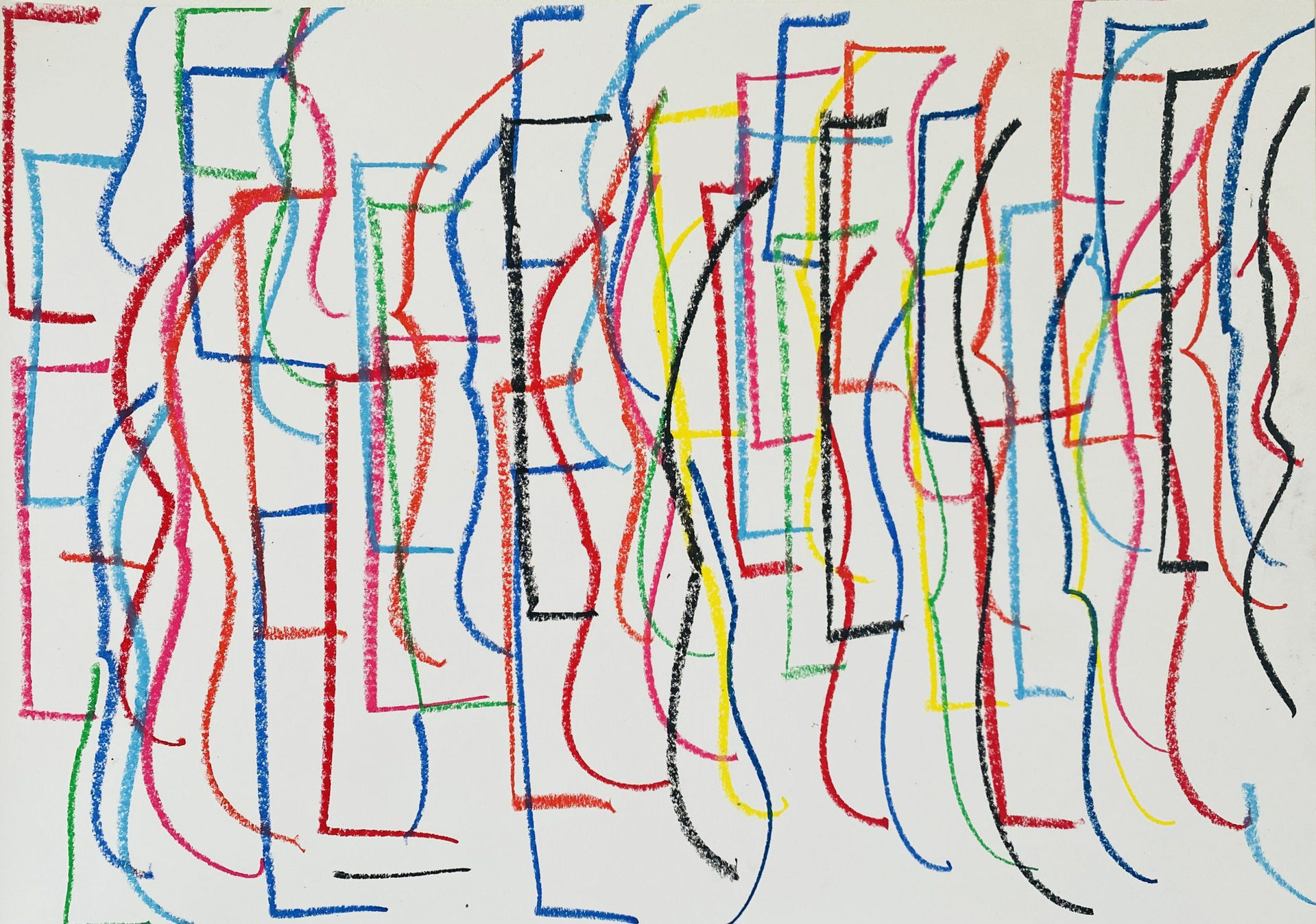 "{ [ Signs from Computer Keyboard"
Pastels on recycled paper, 59 × 42 cm, 2022.