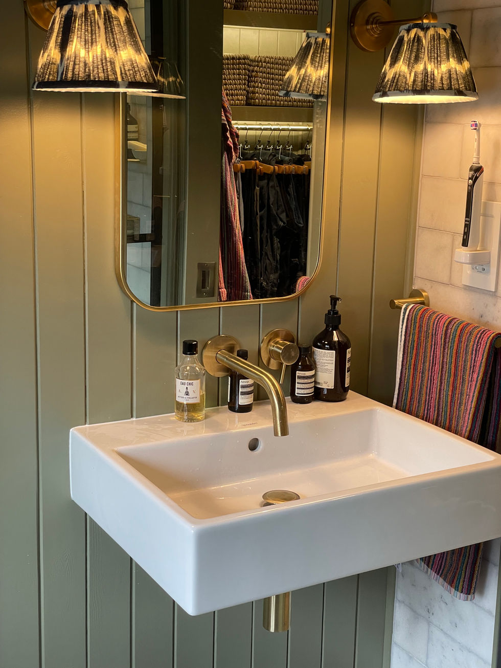 Small en-suite, bathroom, design, dressing area, green bathroom, wet room, pink bathroom, compact bathroom, brass shower, bathroom design Chobham, bathroom designer Chobham, bathroom design Woking, Bathroom designer Woking, Bathroom Designer Surrey, Bathroom design Chobham Surrey,