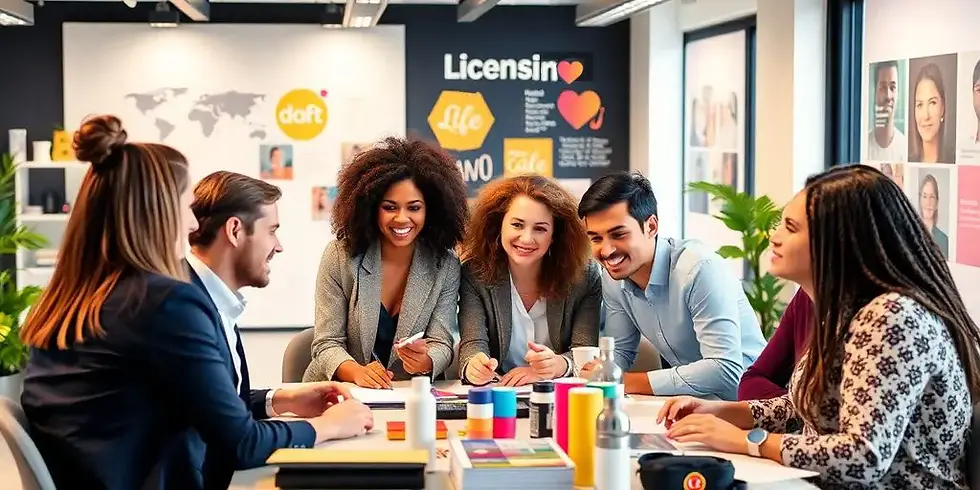 Diverse professionals collaborating in a modern office setting.