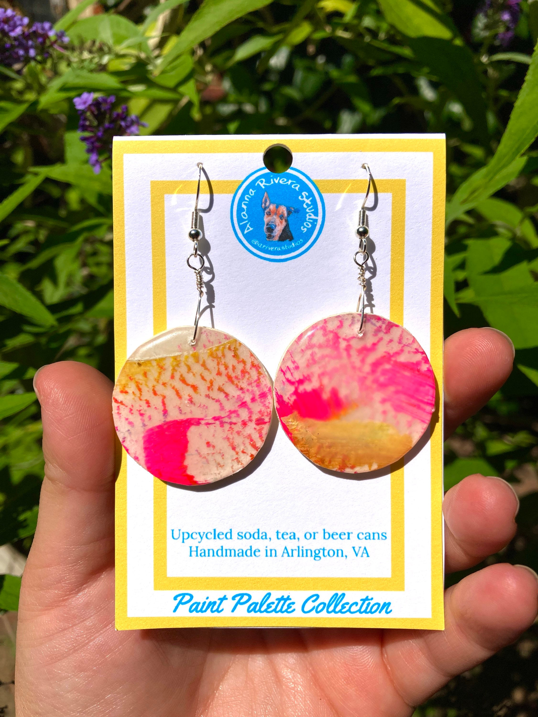 Paint Palette Collection - Hot Pink/White/Gold Dry Brush Earrings