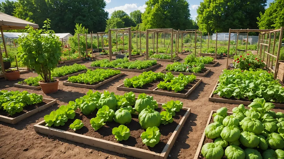 Wide angle view of community garden promoting organic health