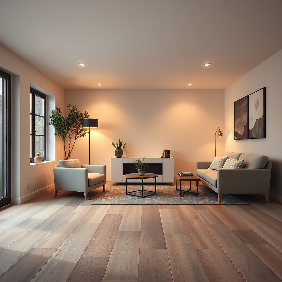 Modern living room with light oak flooring Stockport