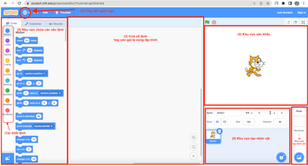Giới thiệu các vùng cơ bản trong Scratch