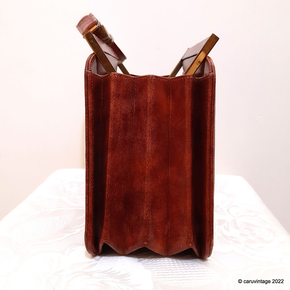 Thumbnail: Milch glossy mottled tan brown leather concertina style handbag