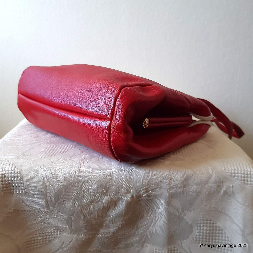 Thumbnail: 1960s red soft leather handbag with white edge trim