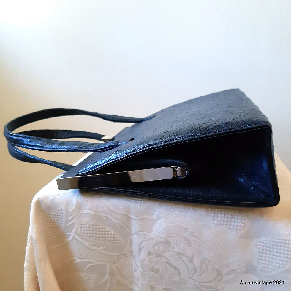 Thumbnail: 1960s black ostrich leather classic style handbag