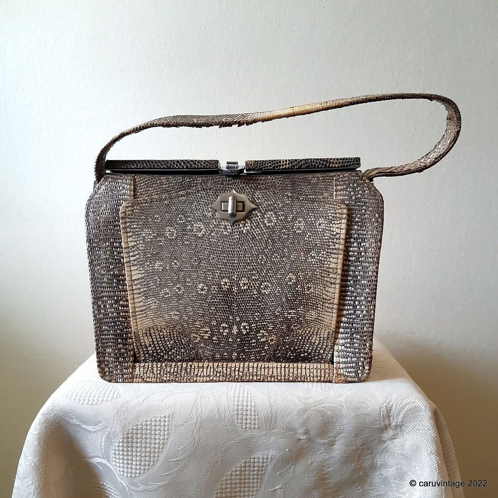 1940s python effect minaudiere handbag with vanity mirror section