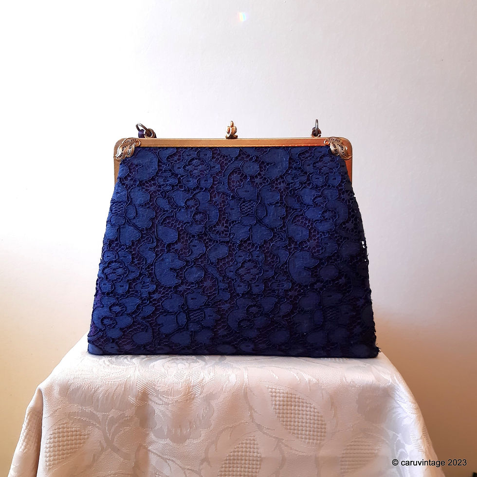 Thumbnail: Waldybag navy lace overlay handbag