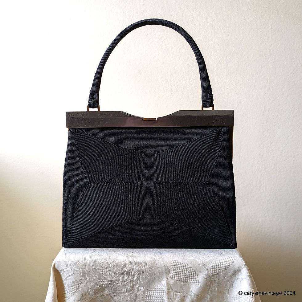 Thumbnail: Corde black vintage handbag with grey lucite top frame
