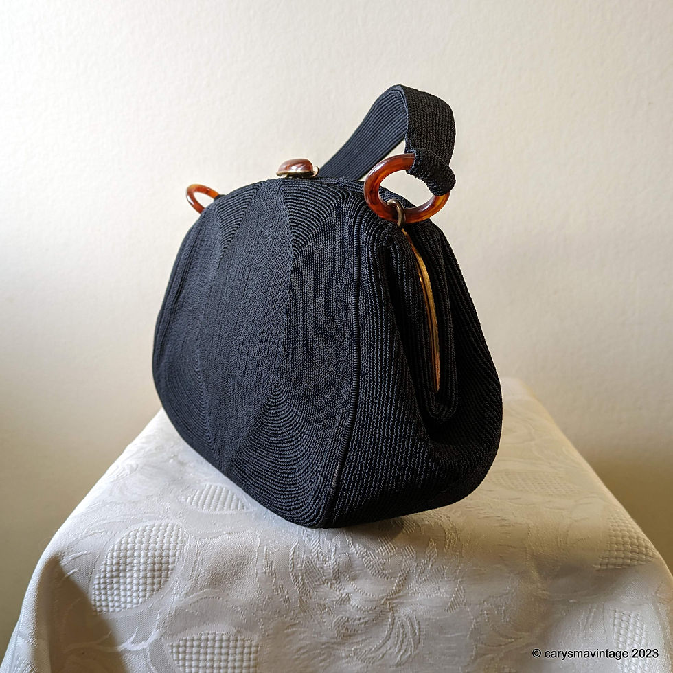 Thumbnail: 1940s Genuine Corde black handbag with amber coloured fittings
