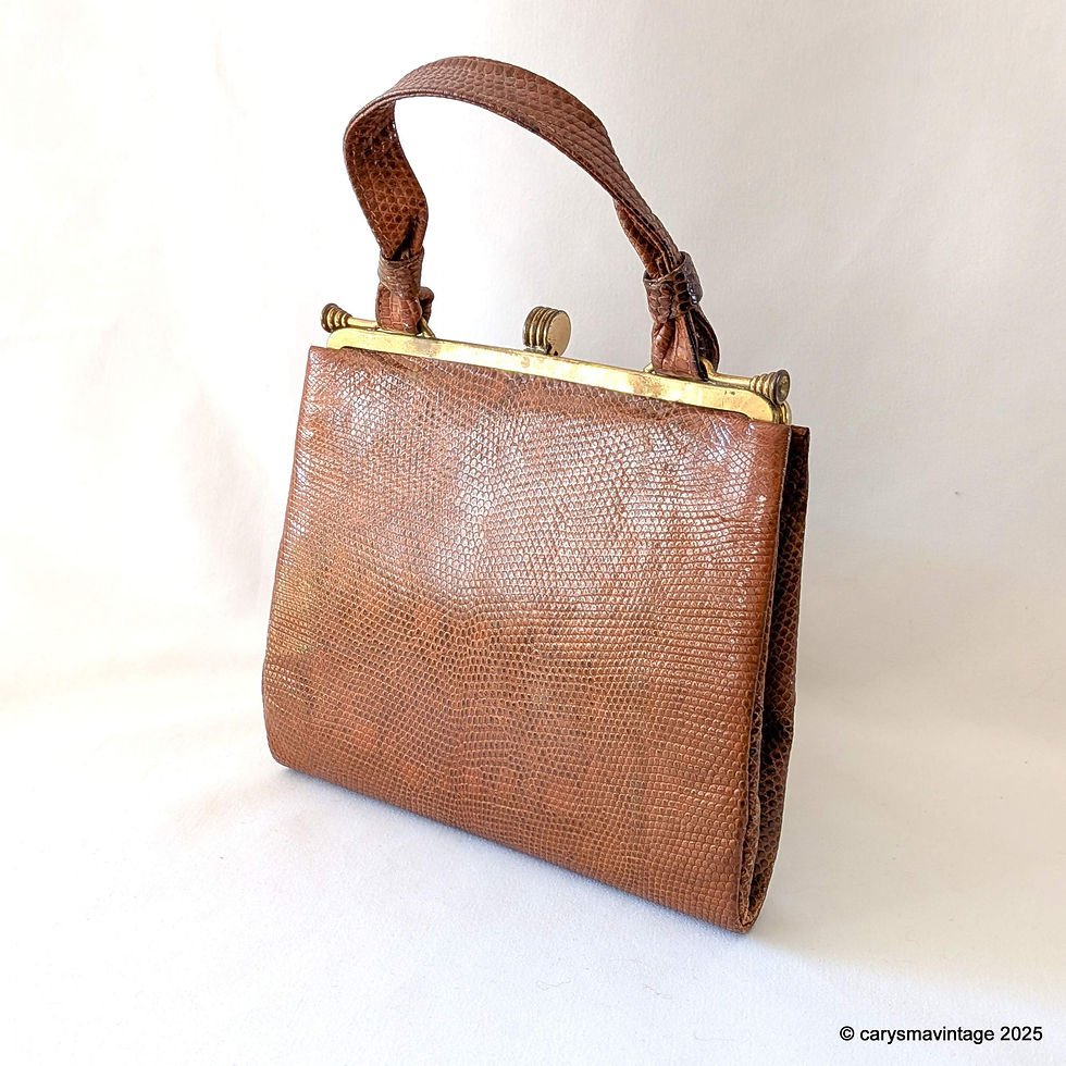Thumbnail: Tan reptile leather top handle bag with inner hinged split purse