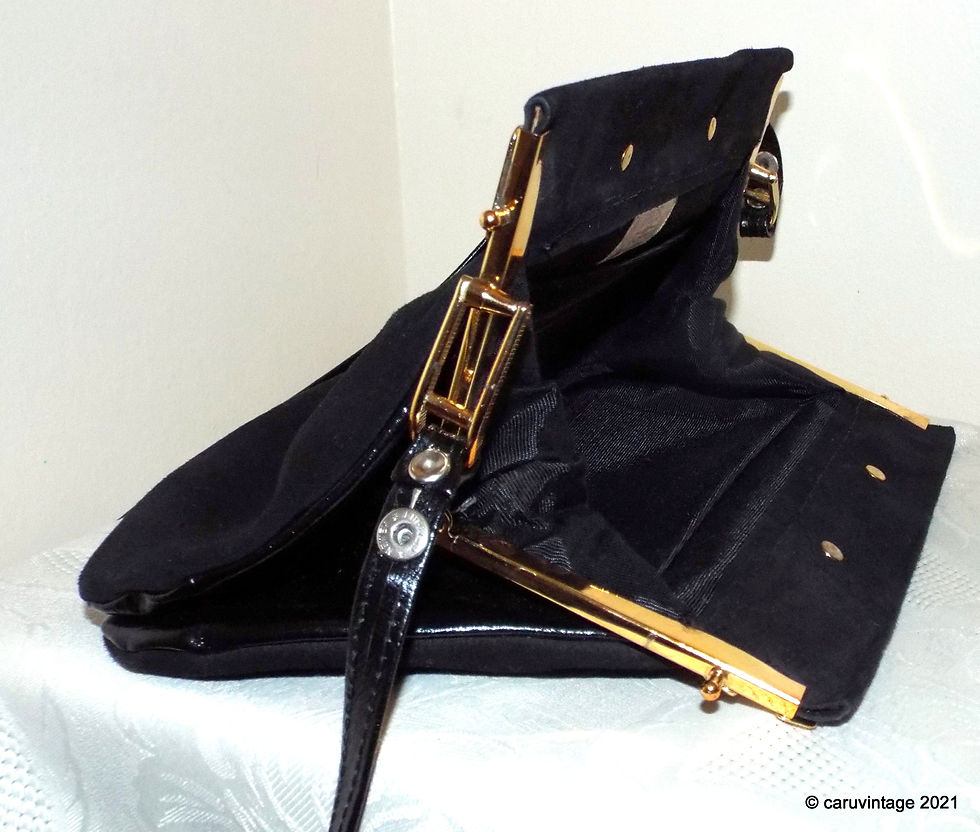 Thumbnail: Eros black suede and leather shoulder or handbag with gold metal detail