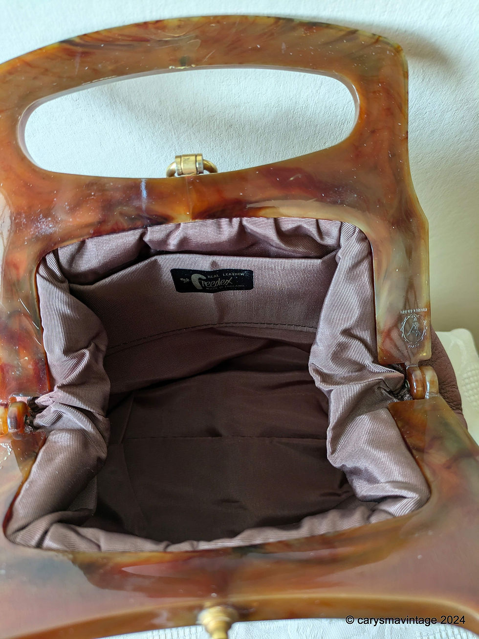Thumbnail: Freedex tan leather handbag with tortoiseshell effect handle