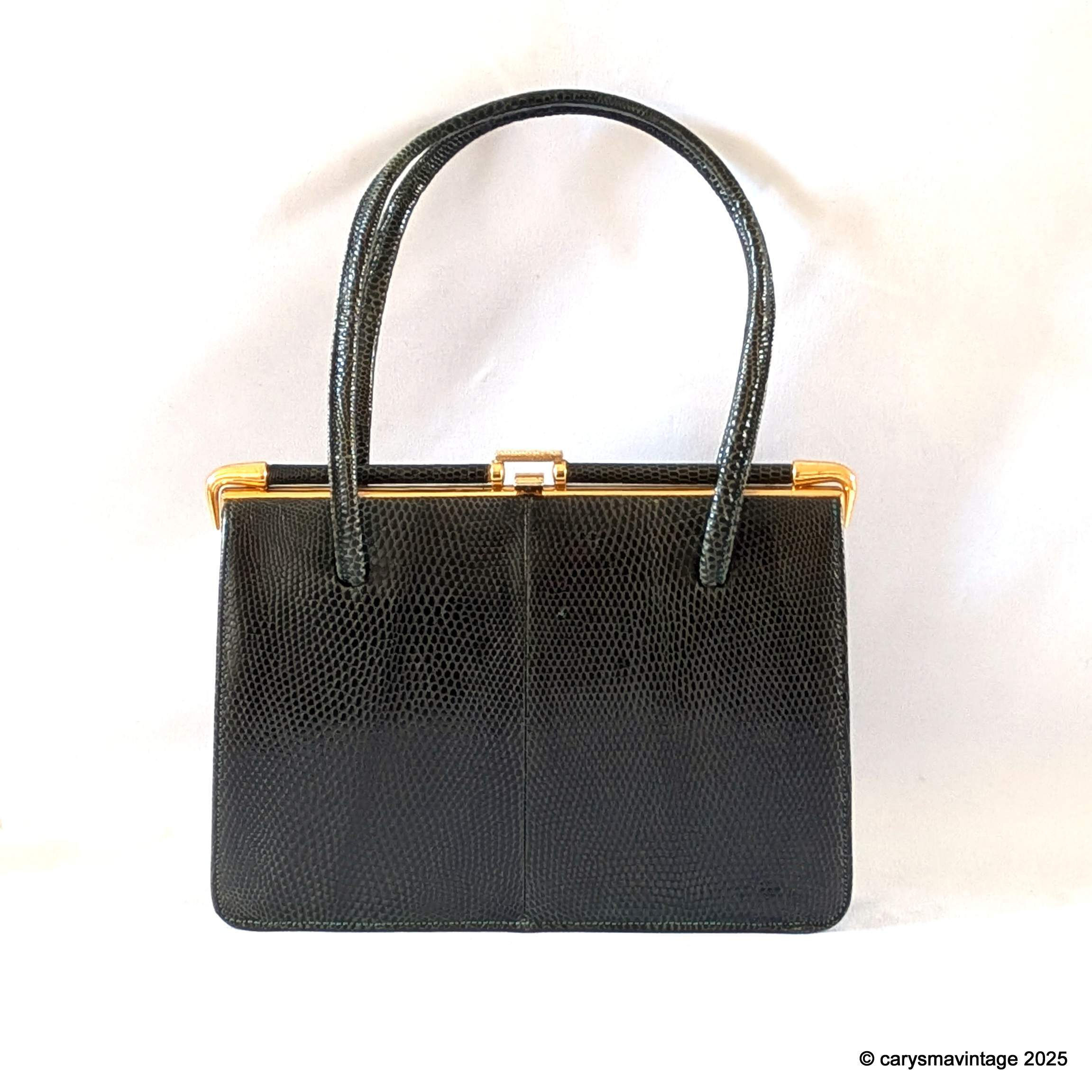 Marquessa dark green reptile leather vintage handbag