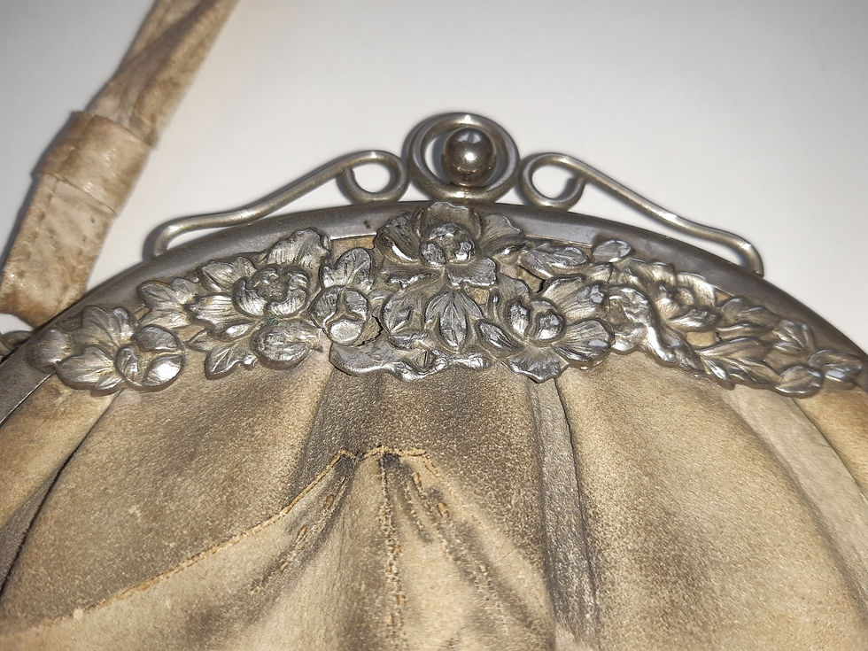 Thumbnail: Taupe beige suede painted Japanese design evening bag