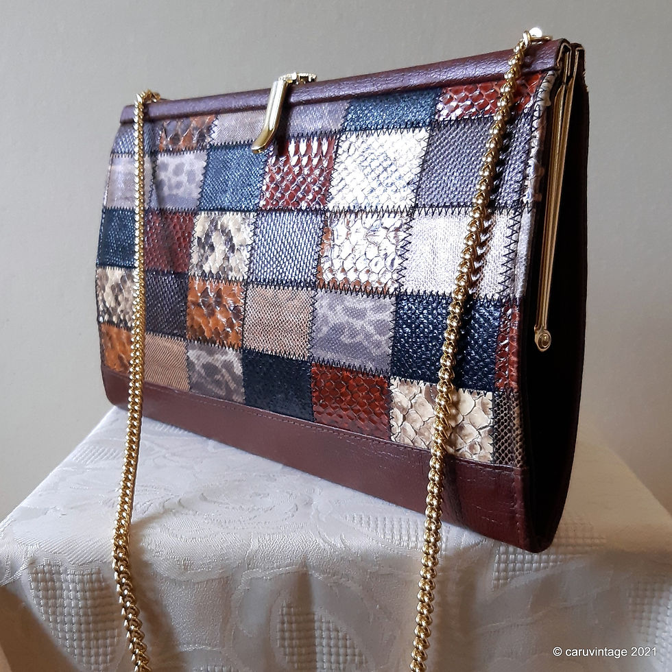 Thumbnail: Hilmar brown multicoloured snakeskin patchwork clutch or shoulder bag