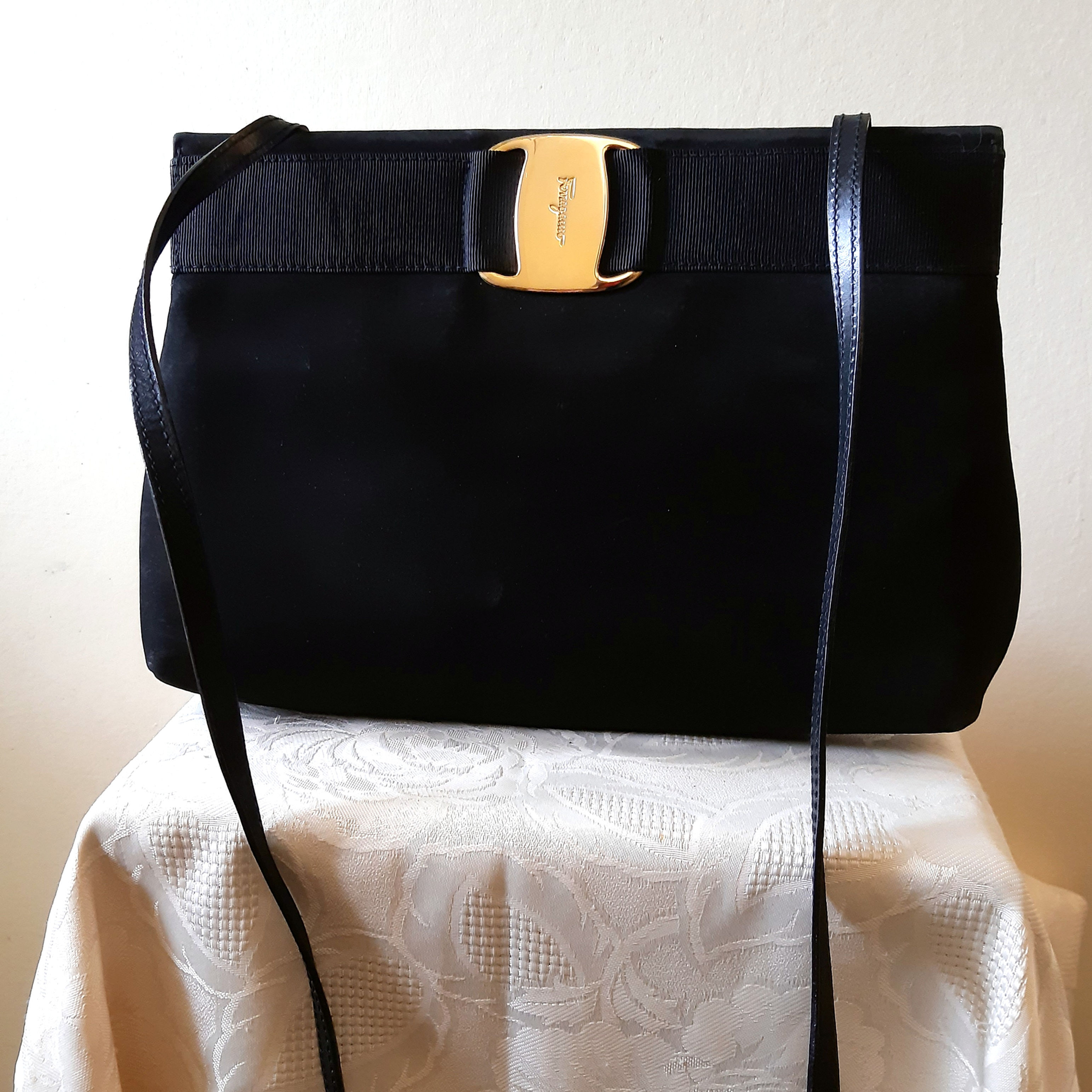 Salvatore Ferragamo black suede evening bag, clutch purse