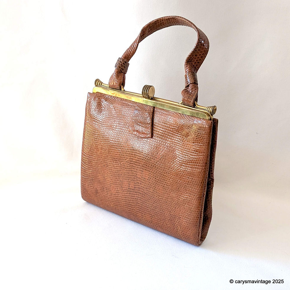 Thumbnail: Tan reptile leather top handle bag with inner hinged split purse